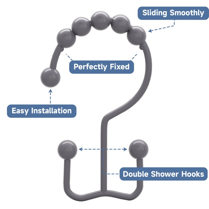 Titanker Shower Curtain Hooks Rings, Rust-Resistant Metal Double Glide Shower Hooks for Bathroom Shower Rods Curtains, Set of 12 Hooks - Neutral Gray - Image 4